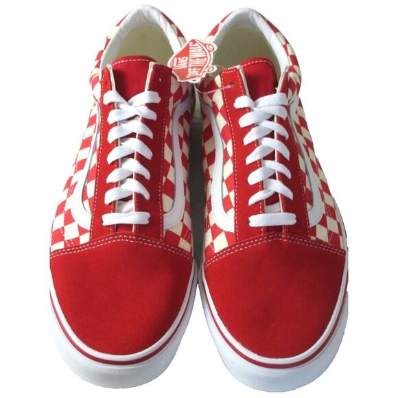 Vans Men's Old Skool Primary Checkerboard Racing Red White shoes Sizes NIB - Picture 1 of 5